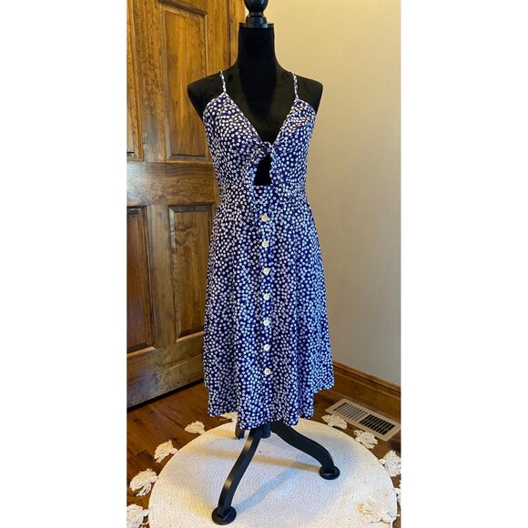 Dresses & Skirts - Summer Dress Navy Blue Size Large Spagetti Strap Keyhole  Front Smocking Boho